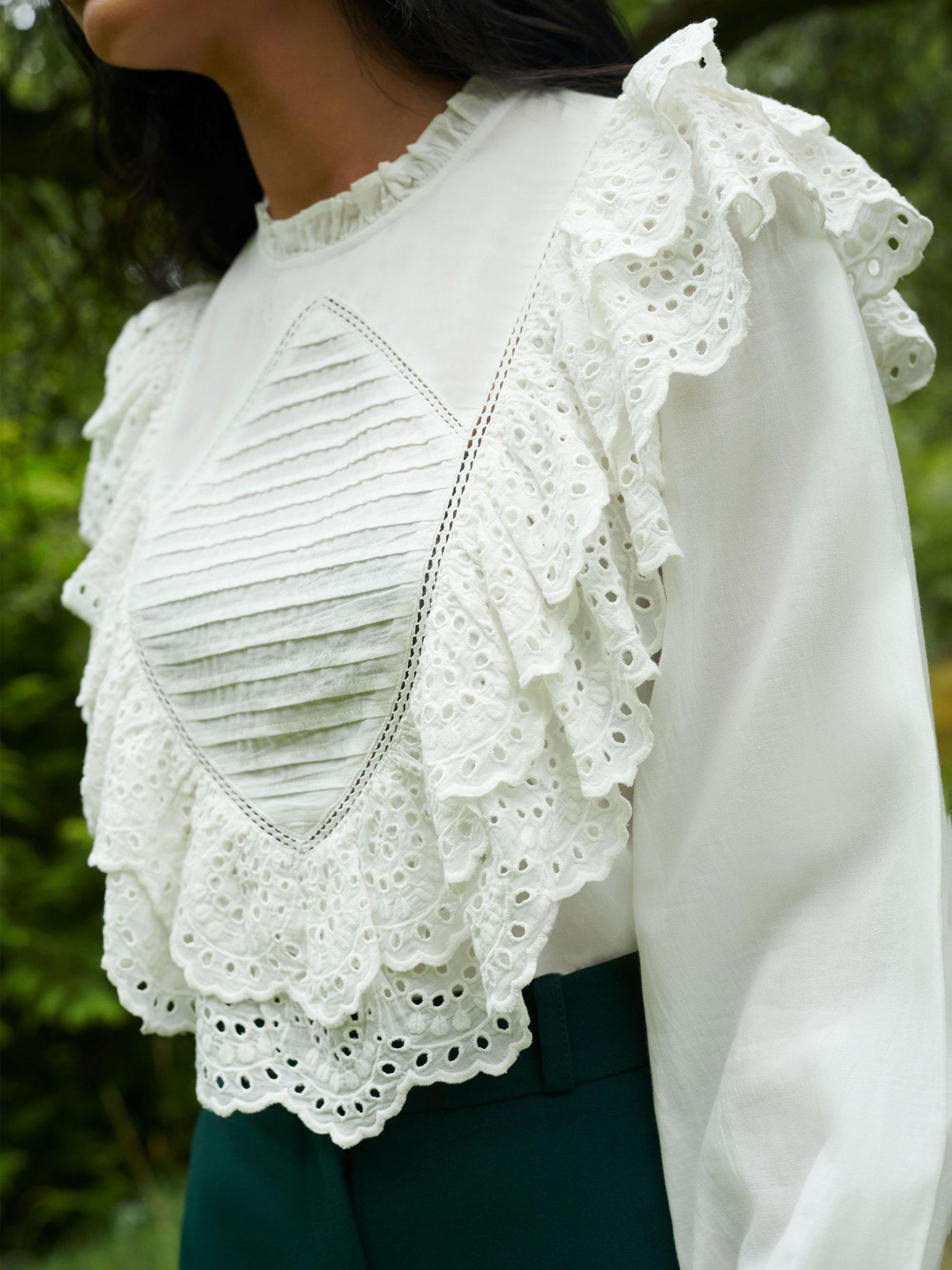 Ro&Zo Frill Front Blouse, White Ro&Zo Frill Front Blouse, White