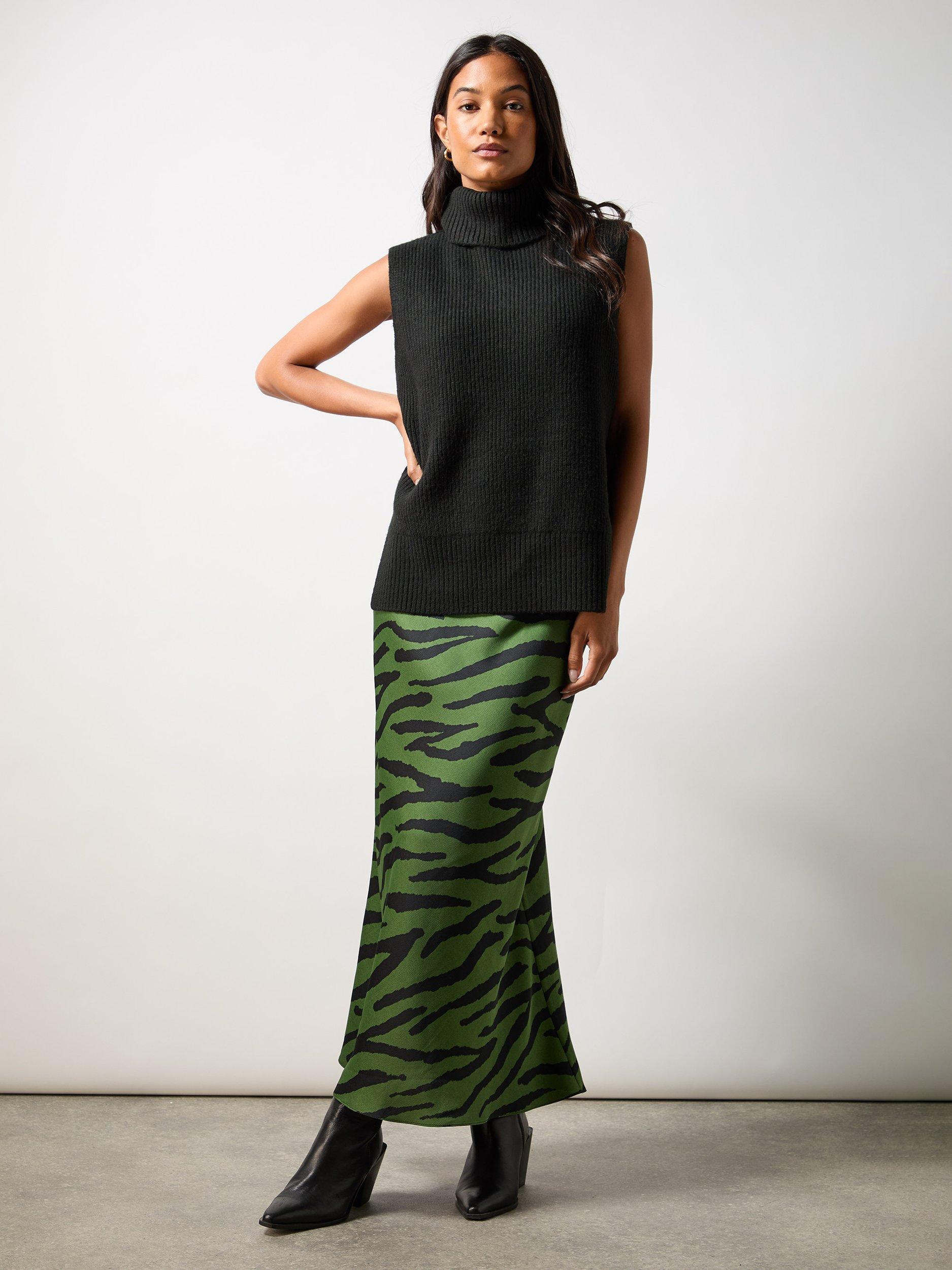 Ro Zo Petite Zebra Print Bias Cut Maxi Skirt Green Black