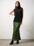 Ro&Zo Petite Zebra Print Bias Cut Maxi Skirt, Green/Black