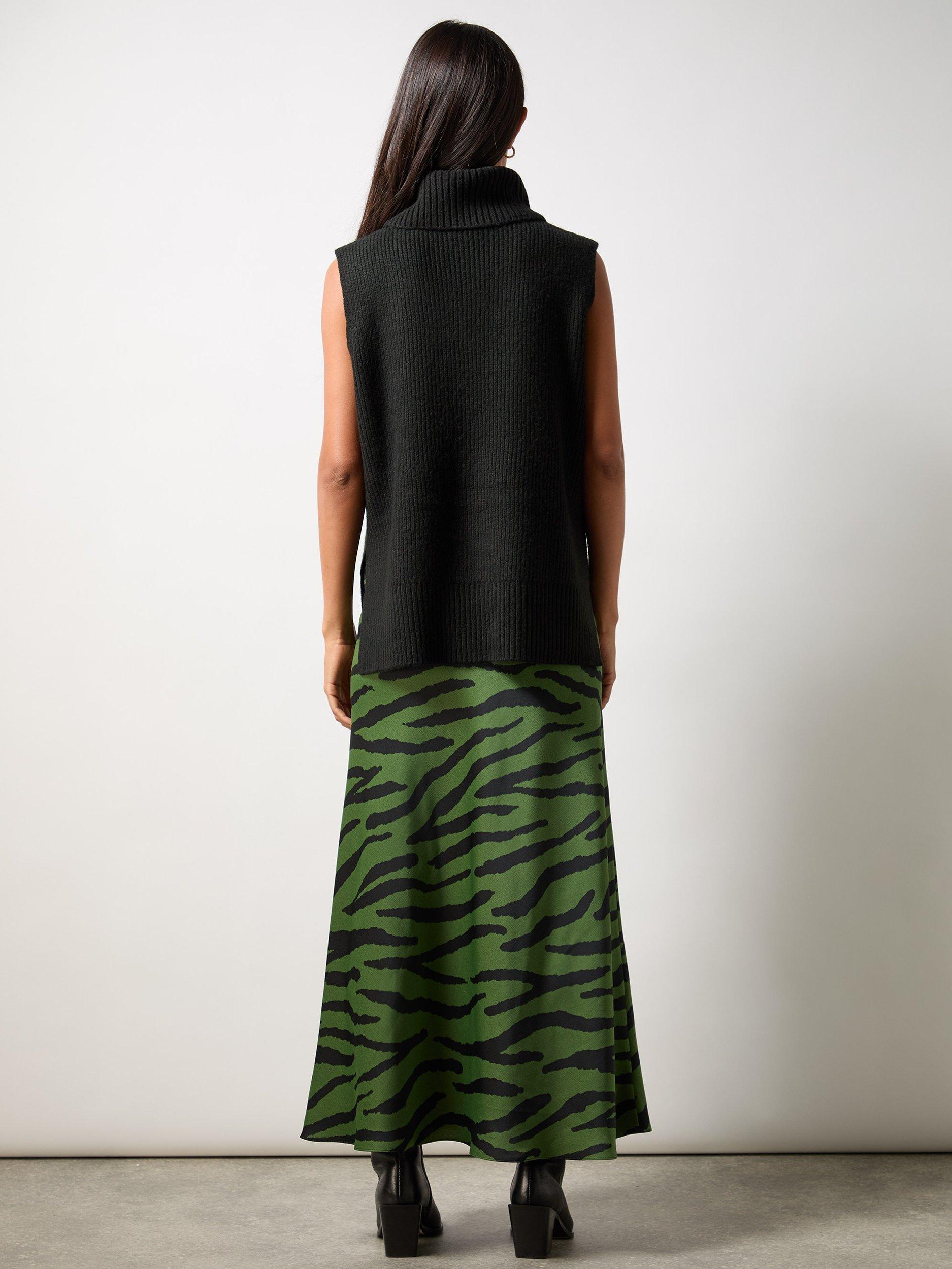 Product image 3 of 3, which shows Ro&Zo Petite Zebra Print Bias Cut Maxi Skirt, Green/Black, 8Pt