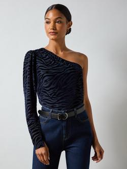 Ro&Zo One Shoulder Navy Zebra Top, Navy - view 2, Navy