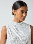 Ro&Zo White Sequin High Neck Squin Top, White