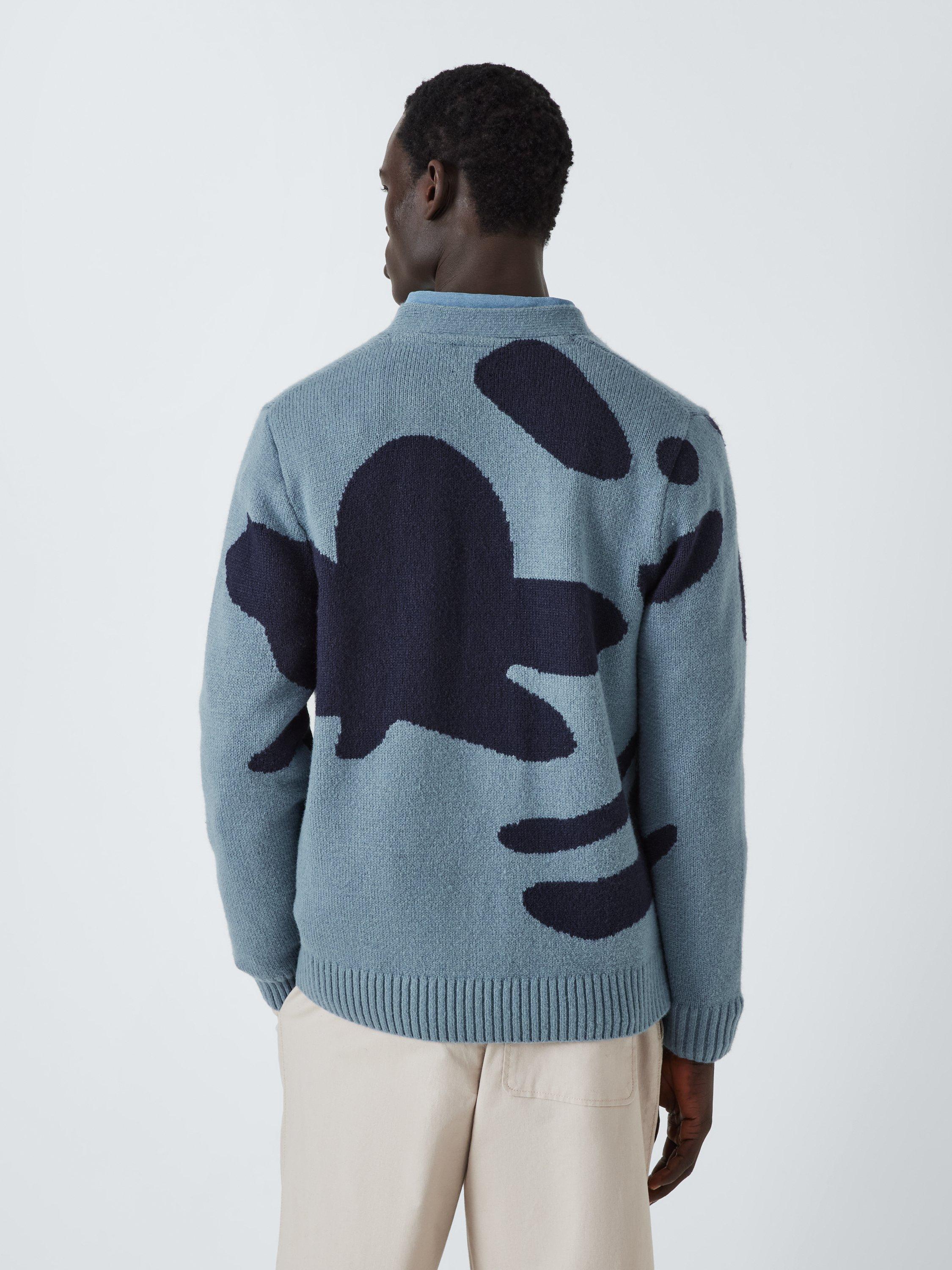 Product image 2 of 6, which shows John Lewis ANYDAY Intarsia Cotton Blend Knit V-Neck Cardigan, Blue Mirage, S