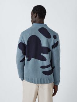 John Lewis ANYDAY Intarsia Cotton Blend Knit V-Neck Cardigan, Blue Mirage - view 2, Blue Mirage