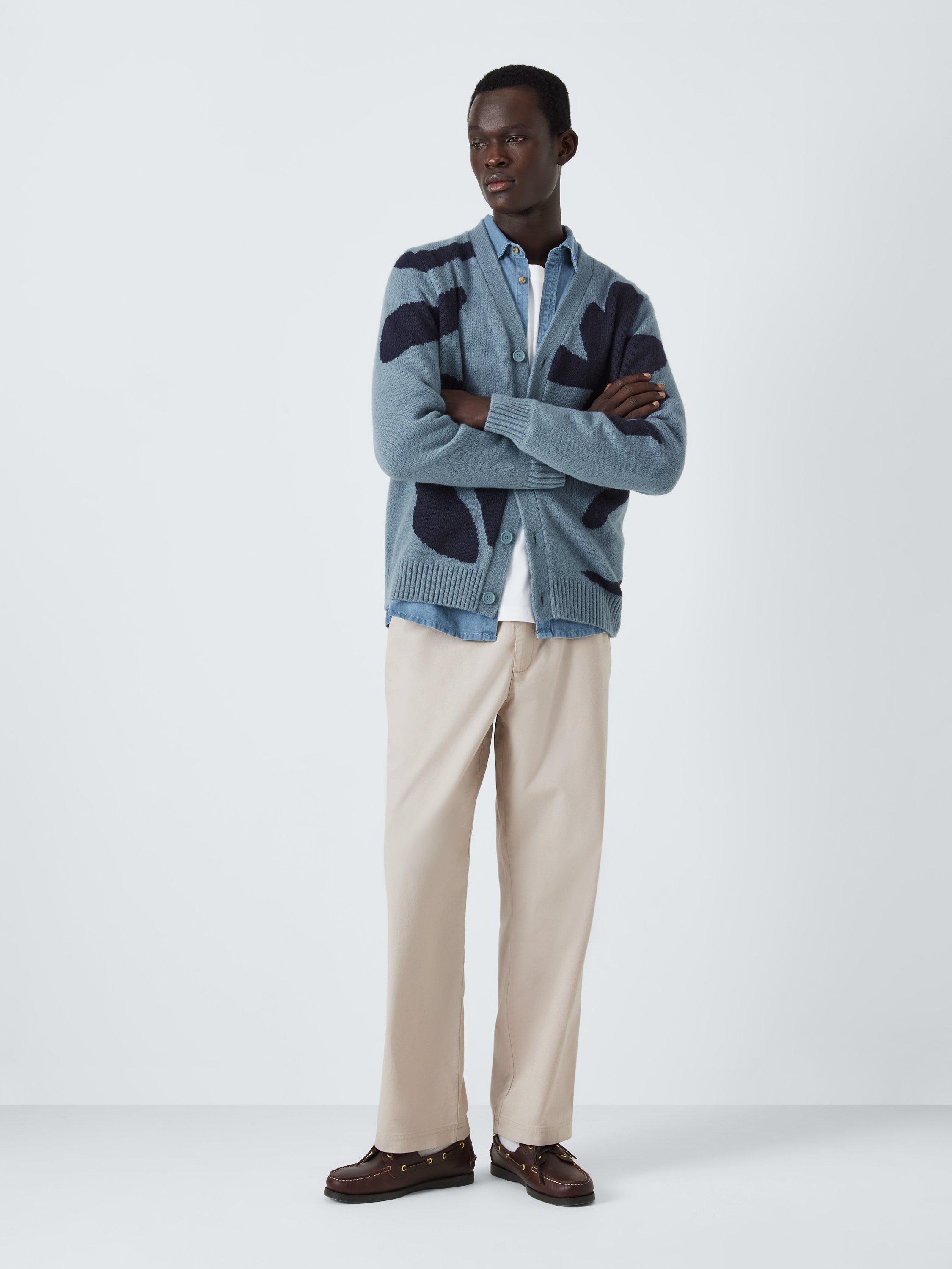 Product image 3 of 6, which shows John Lewis ANYDAY Intarsia Cotton Blend Knit V-Neck Cardigan, Blue Mirage, S
