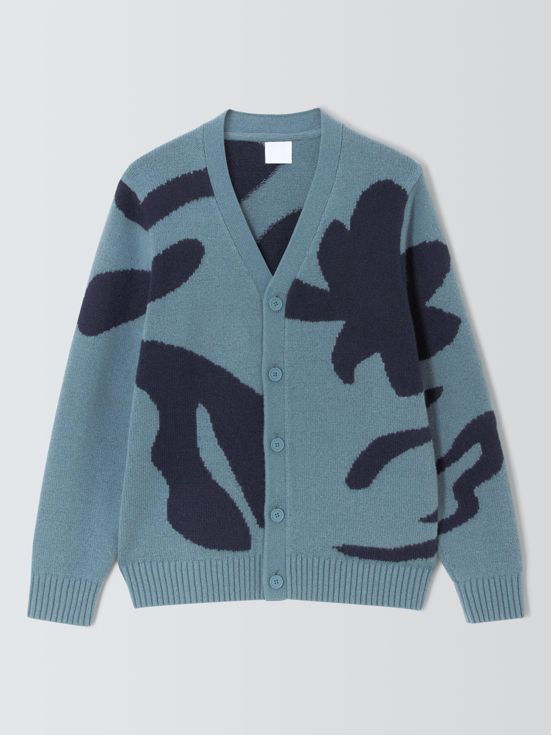 Product image 4 of 6, which shows John Lewis ANYDAY Intarsia Cotton Blend Knit V-Neck Cardigan, Blue Mirage, S