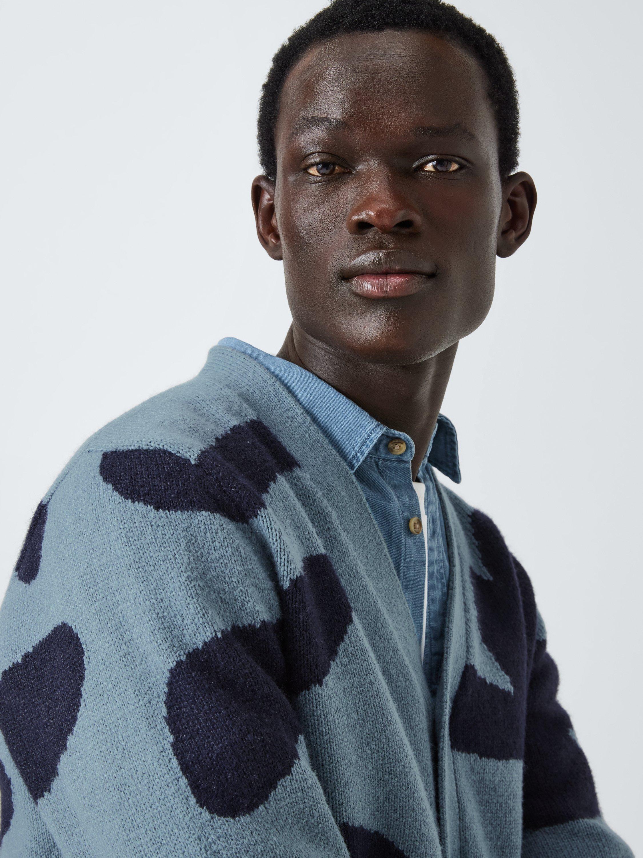 Product image 5 of 6, which shows John Lewis ANYDAY Intarsia Cotton Blend Knit V-Neck Cardigan, Blue Mirage, S