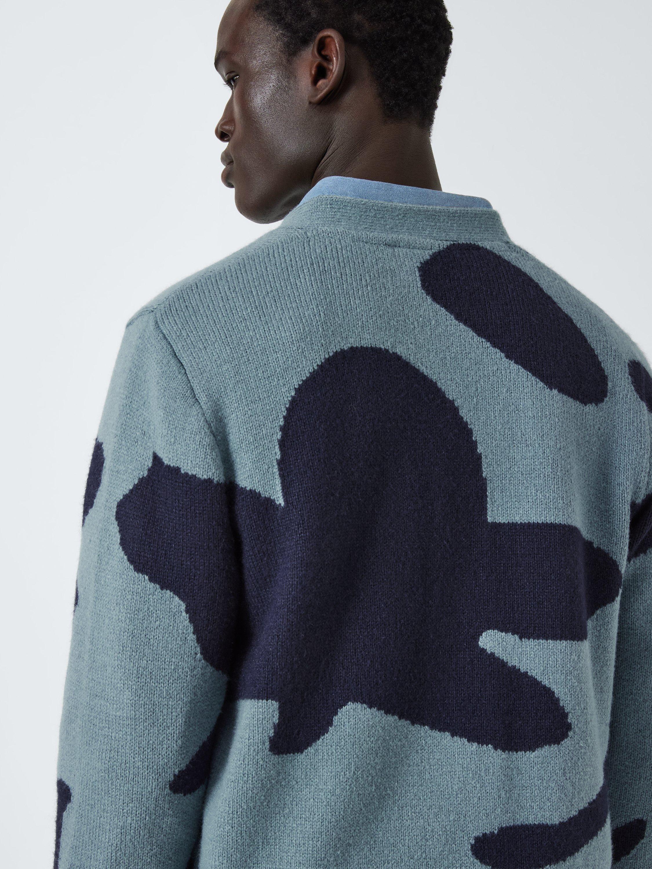 Product image 6 of 6, which shows John Lewis ANYDAY Intarsia Cotton Blend Knit V-Neck Cardigan, Blue Mirage, S