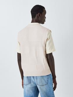 John Lewis ANYDAY Patchwork Cotton Blend Knit V-Neck Vest - view 2, Ecru