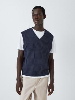 John Lewis ANYDAY Patchwork Cotton Blend Knit V-Neck Vest, Parisian Nights