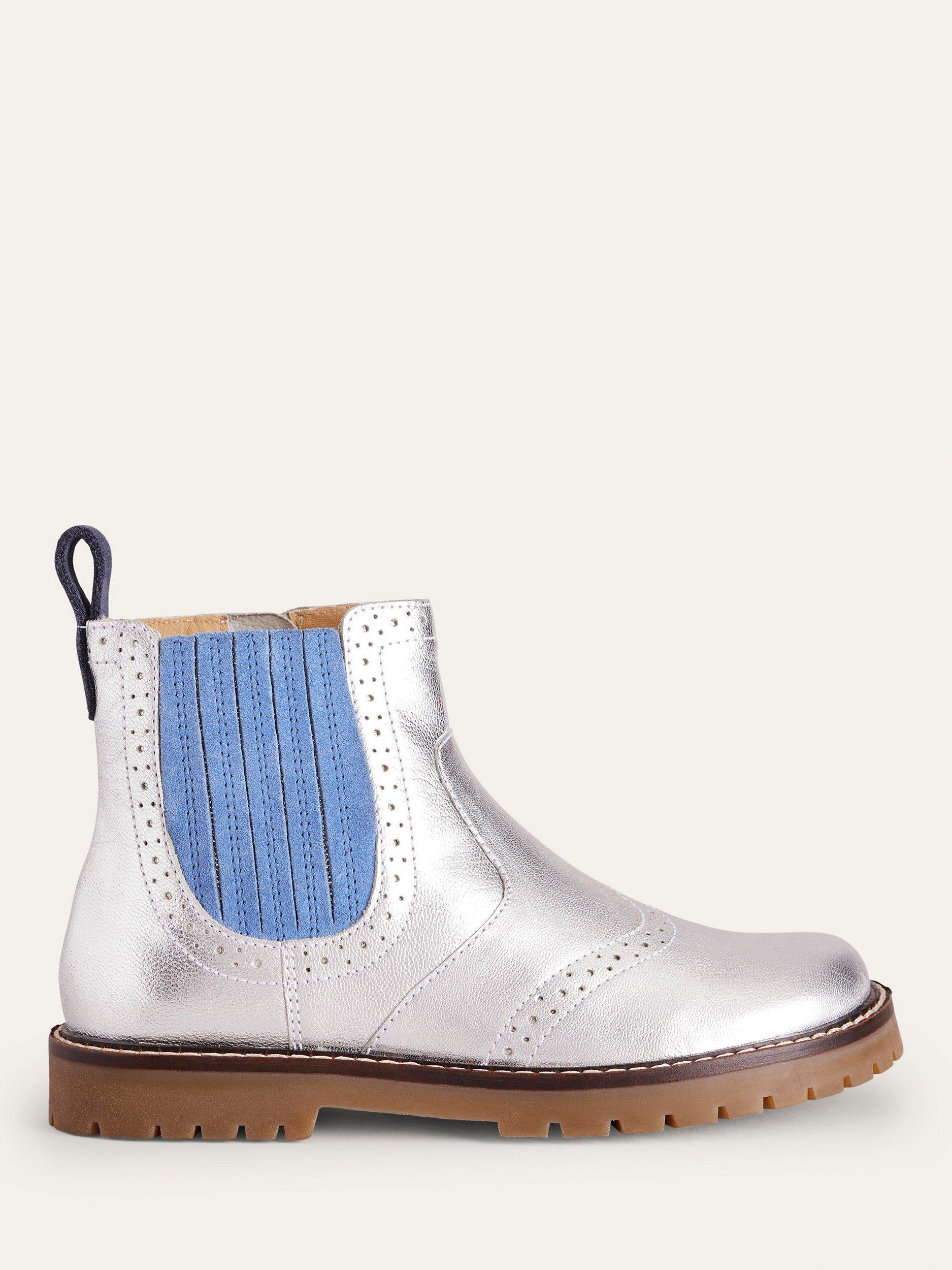 Mini Boden Metallic Leather Chelsea Boots Silver