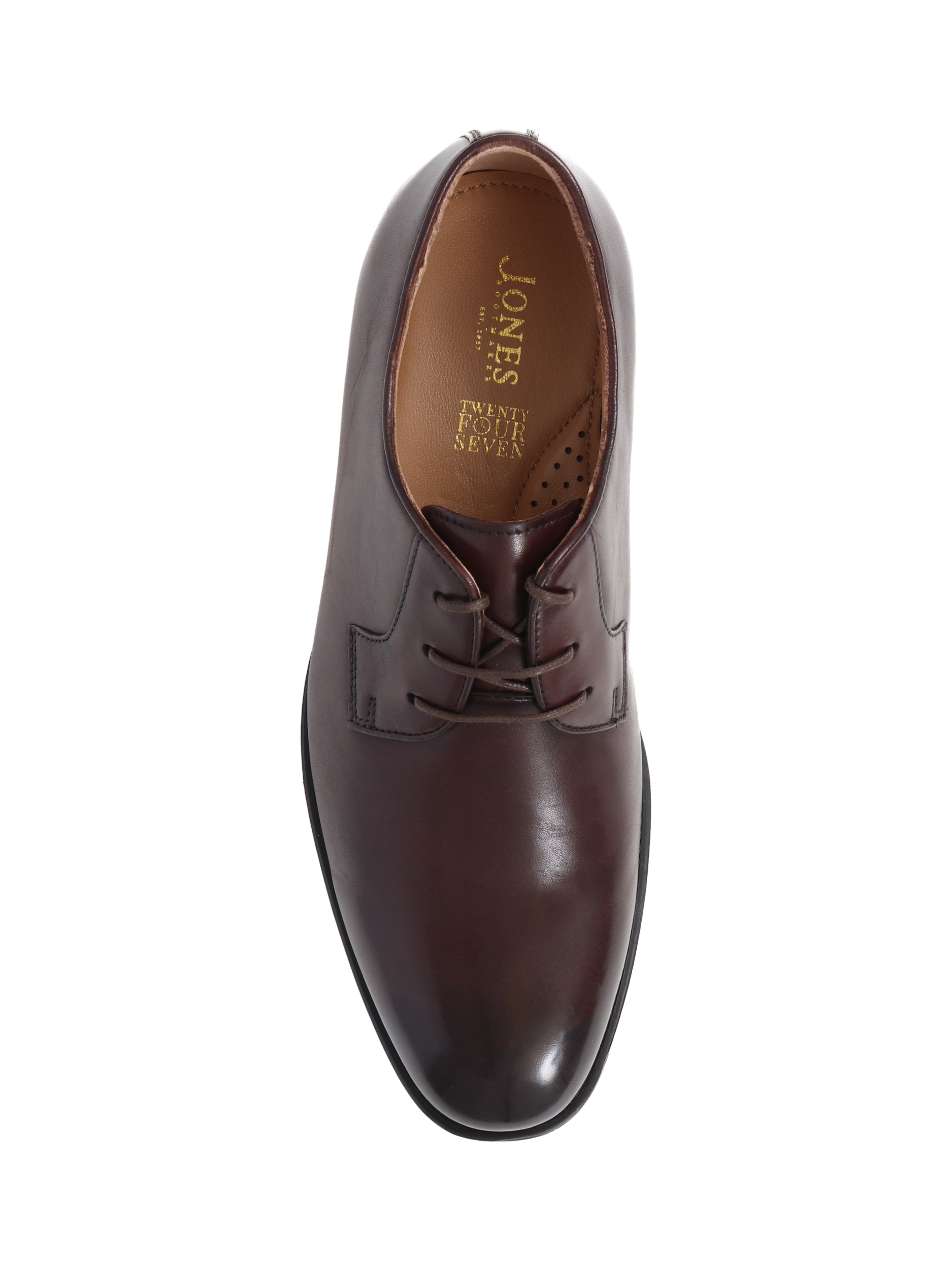 Product image 4 of 5, which shows Jones Bootmaker Manchester Wide Fit Leather Lace-Up Derby Shoes, Dark Brown, 6