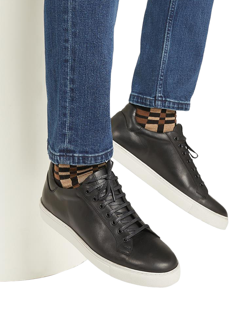Product image 2 of 6, which shows Jones Bootmaker Simon Leather Lace-Up Trainers, Black Leather, 6