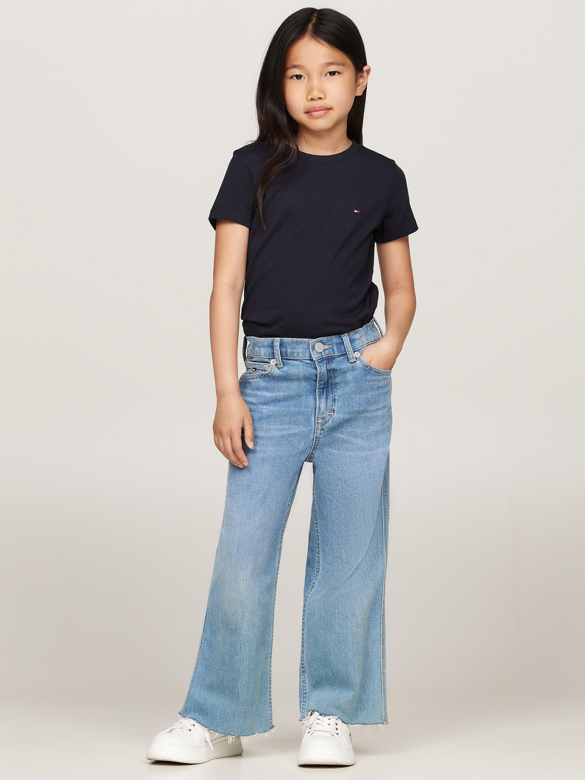 Product image 5 of 5, which shows Tommy Hilfiger Kids' Cotton Short Sleeve Pyjama Tops, Pack of 2, White / Desert Sky, 10-12 years