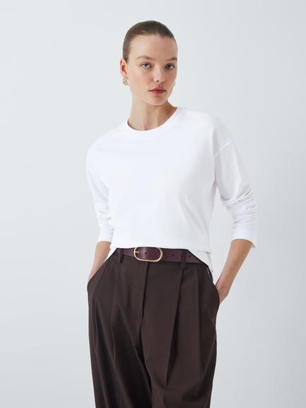 John Lewis Oversized Fit Organic Cotton Long Sleeve Top, White