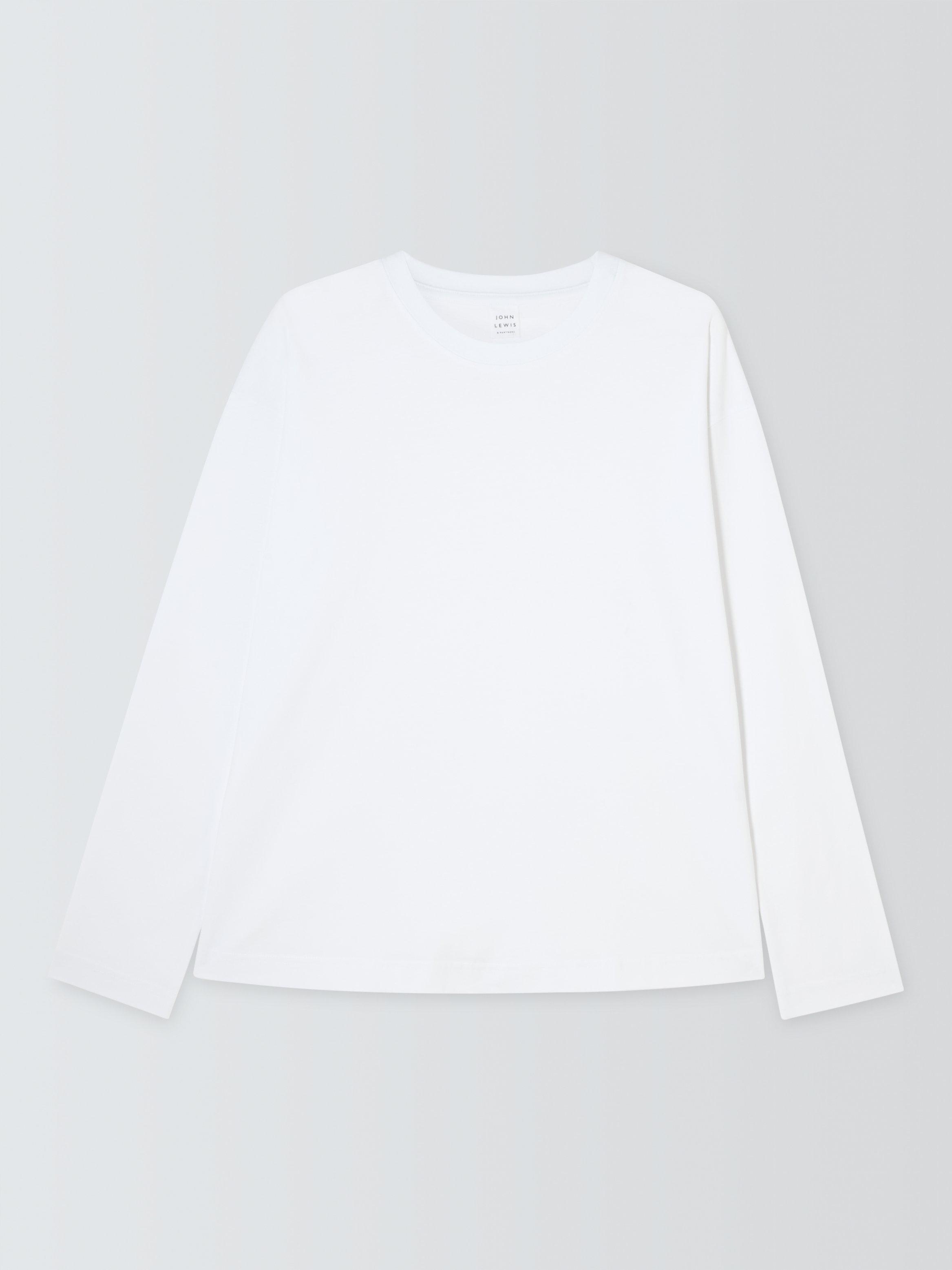 Product image 4 of 6, which shows John Lewis Oversized Fit Organic Cotton Long Sleeve Top, White, 6