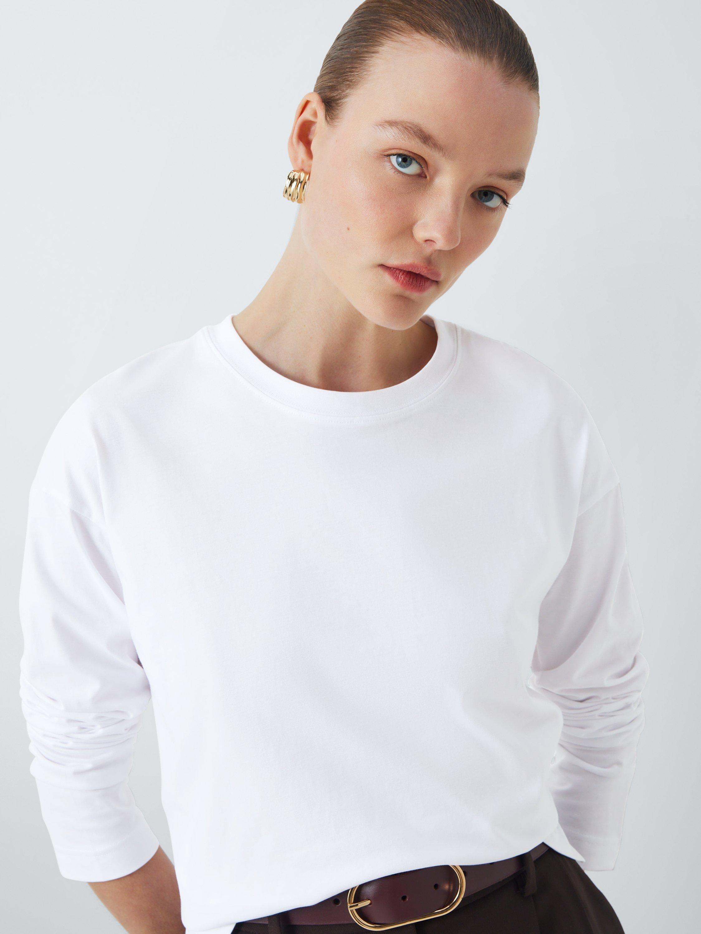 Product image 6 of 6, which shows John Lewis Oversized Fit Organic Cotton Long Sleeve Top, White, 6