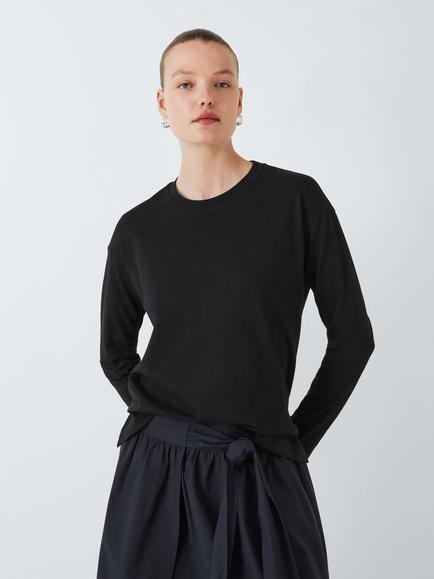 John Lewis Oversized Fit Organic Cotton Long Sleeve Top, Black