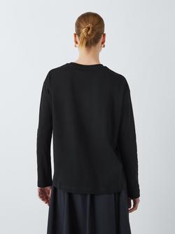 John Lewis Oversized Fit Organic Cotton Long Sleeve Top - view 2, Black