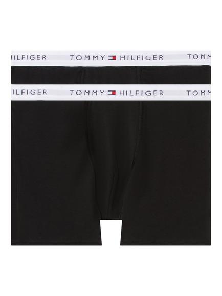 Tommy Hilfiger Kids'  Logo Waistband Boxer Briefs, Pack of 2, Black/Black, Black/Black