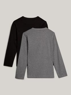 Tommy Hilfiger Kids' Cotton Long Sleeve Pyjama Tops, Pack of 2 - view 2, Medium Grey Ht/Black
