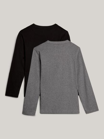 Tommy Hilfiger Kids' Cotton Long Sleeve Pyjama Tops, Pack of 2 - view 2, Medium Grey Ht/Black