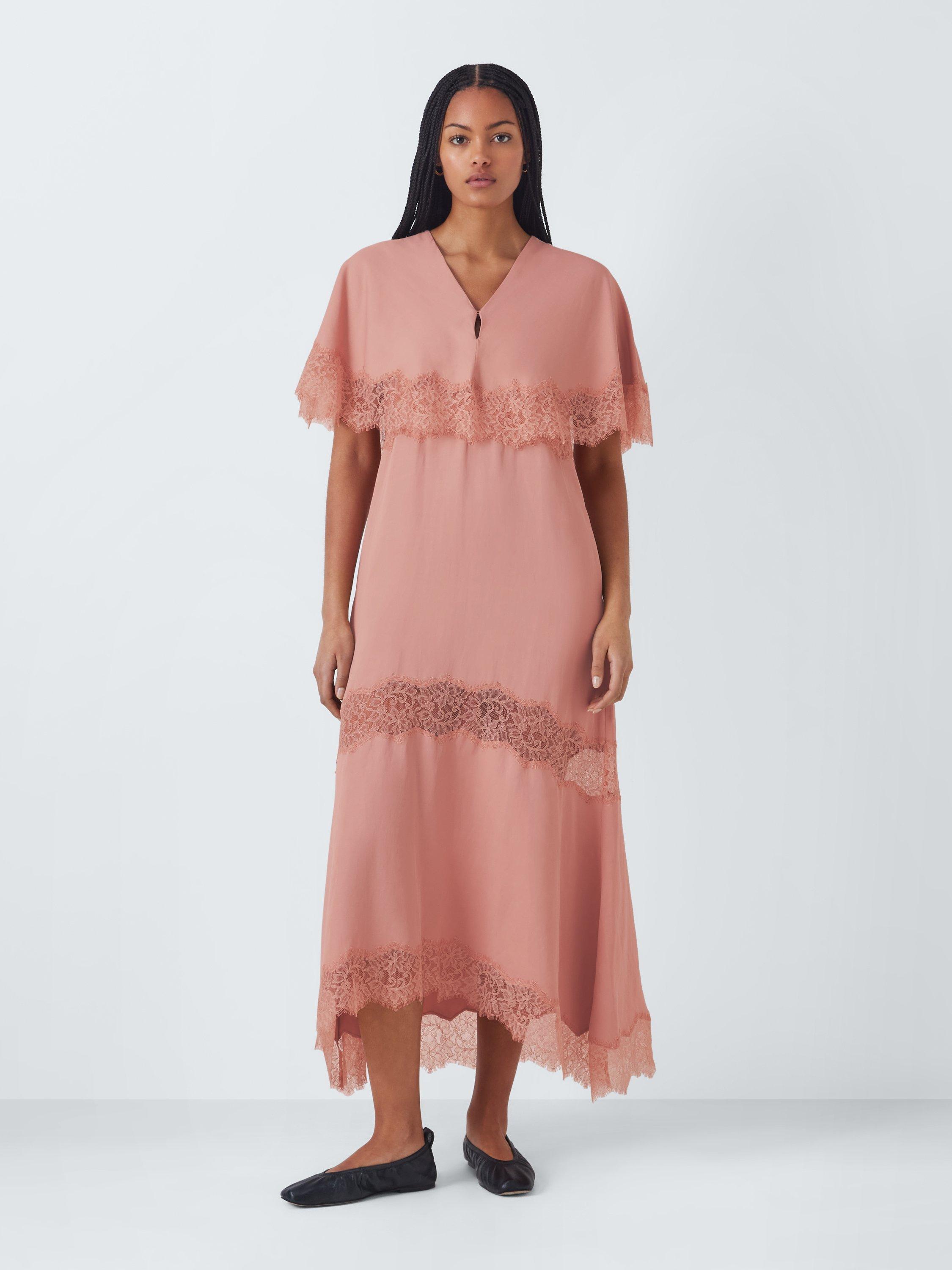 Product image 1 of 6, which shows John Lewis Lace Cape A-Line Dress, Pink, 8