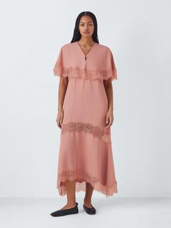 John Lewis Lace Cape A-Line Dress, Pink, Pink