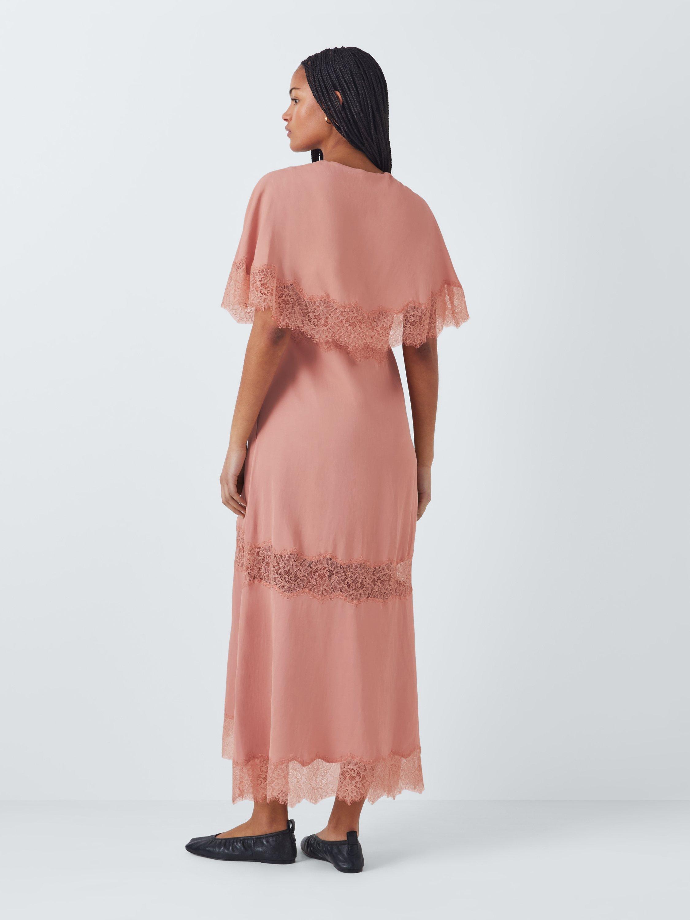 Product image 2 of 6, which shows John Lewis Lace Cape A-Line Dress, Pink, 8