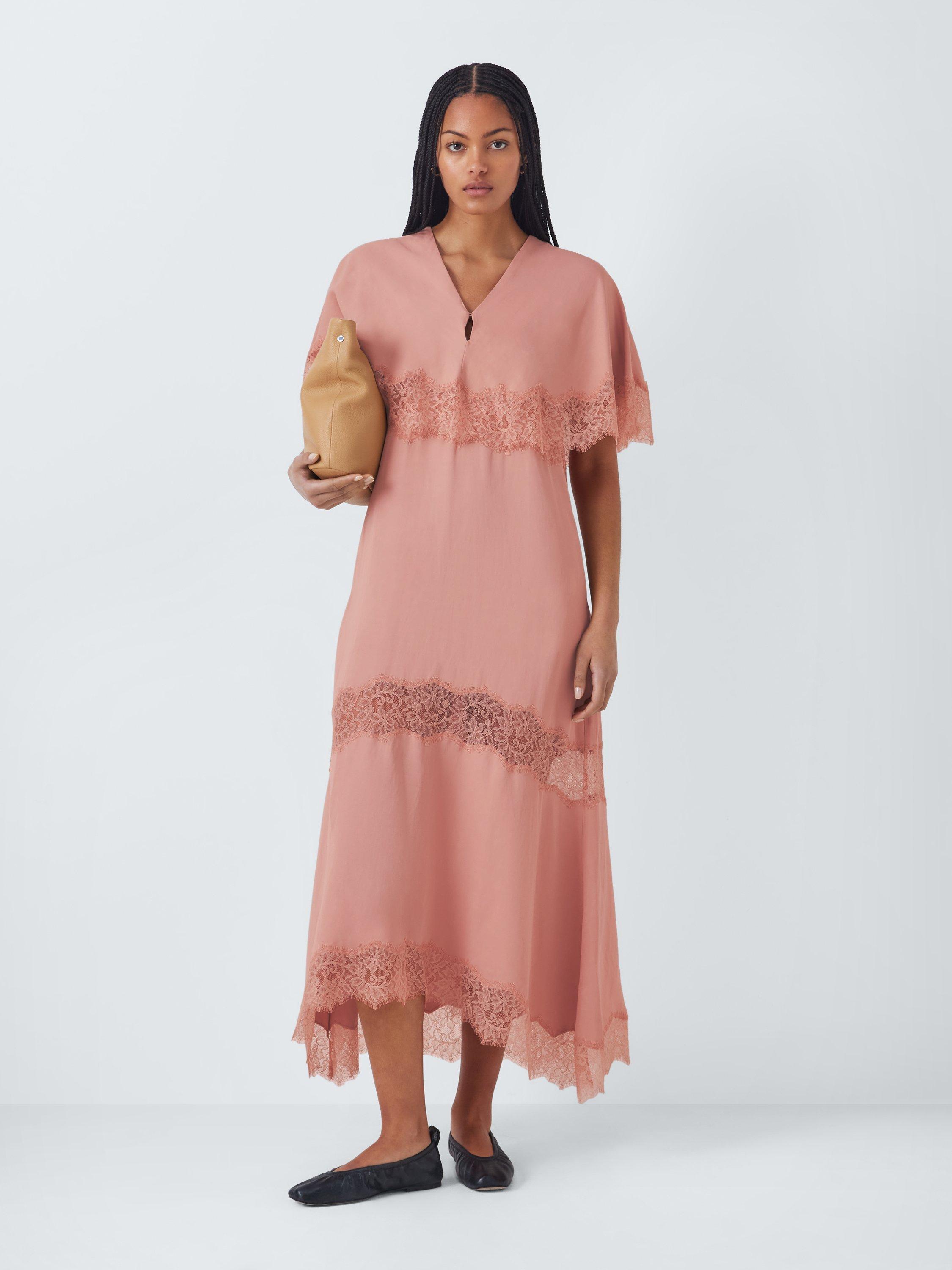Product image 3 of 6, which shows John Lewis Lace Cape A-Line Dress, Pink, 8