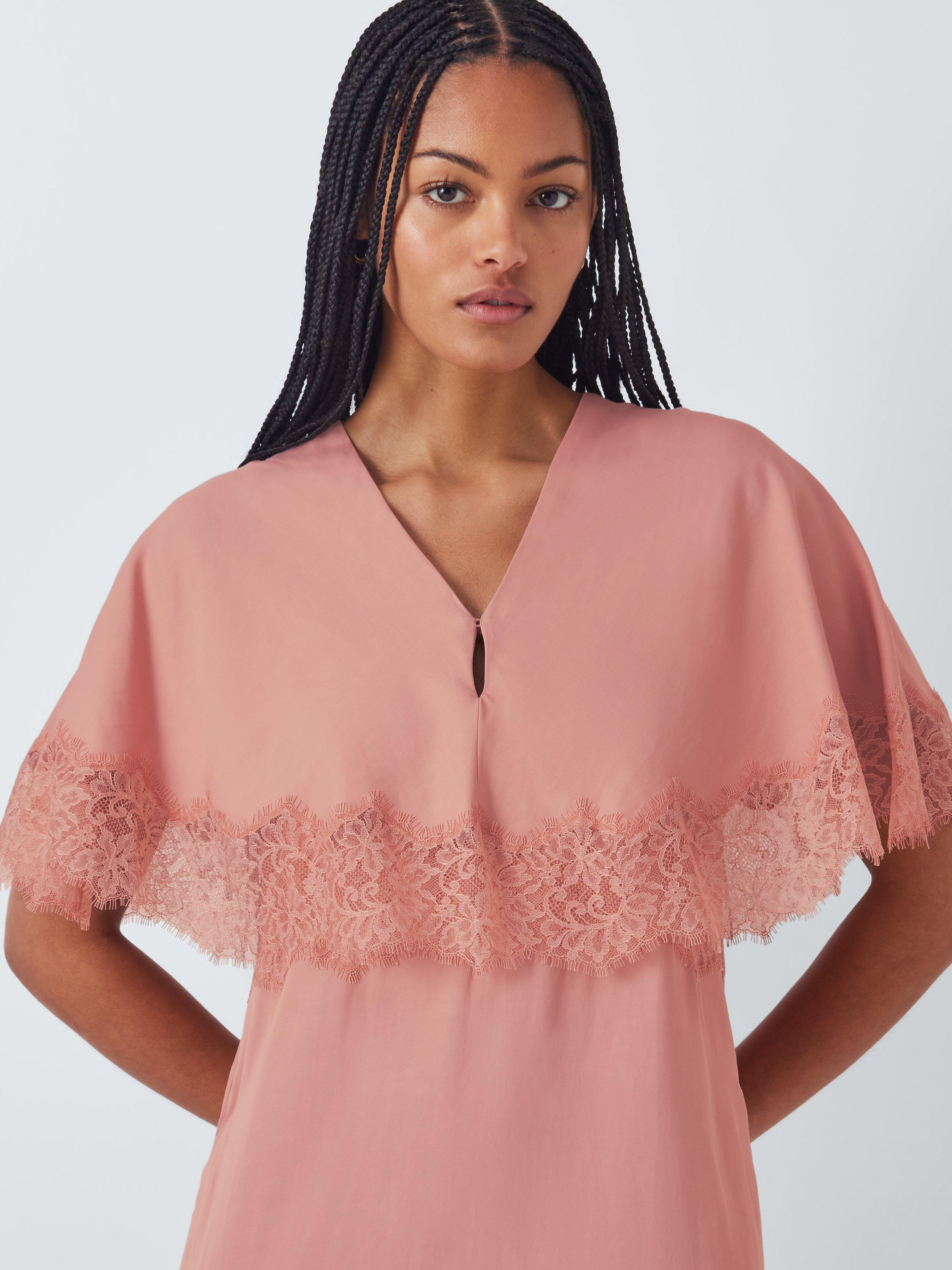 Product image 5 of 6, which shows John Lewis Lace Cape A-Line Dress, Pink, 8