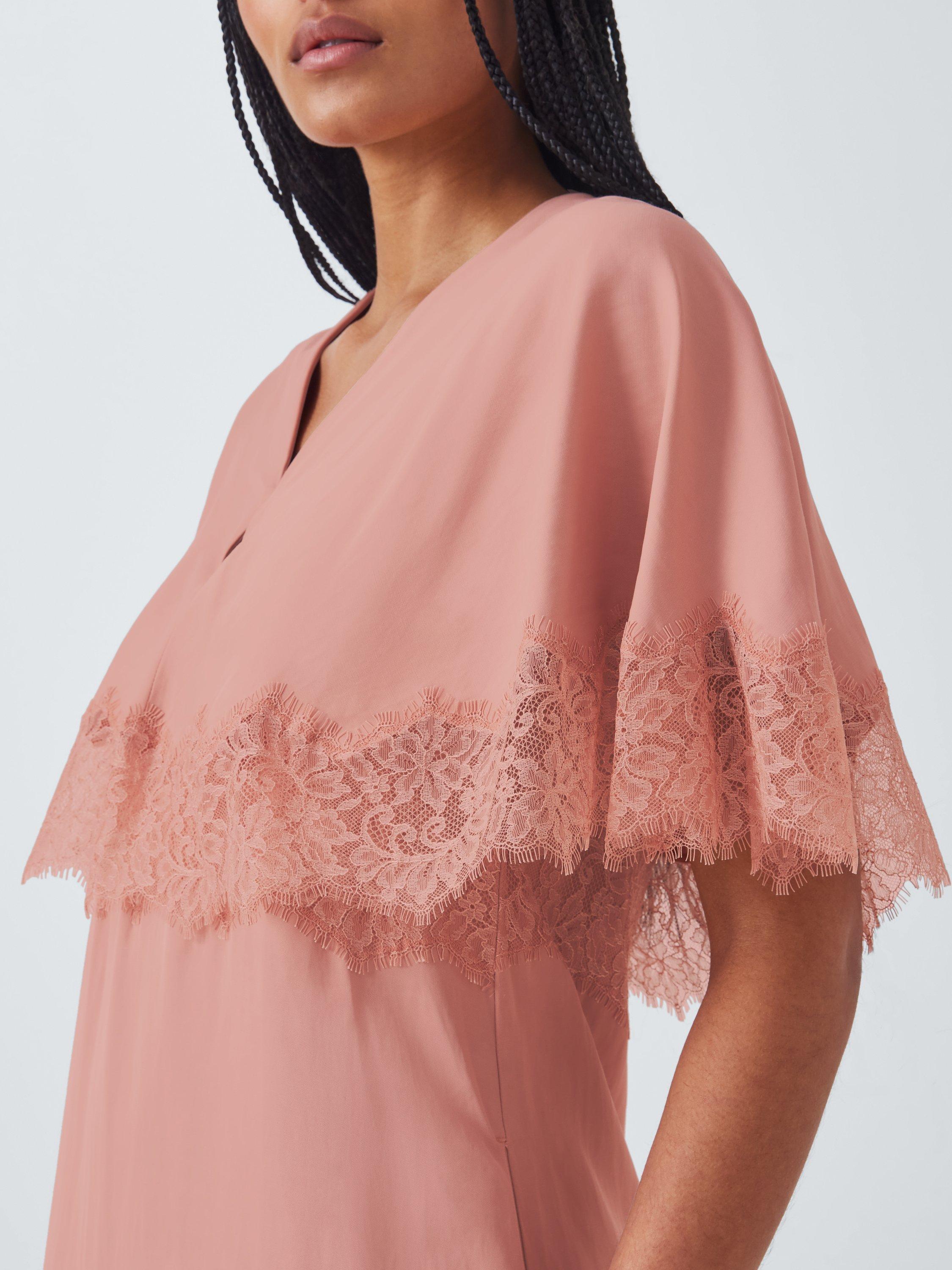 Product image 6 of 6, which shows John Lewis Lace Cape A-Line Dress, Pink, 8