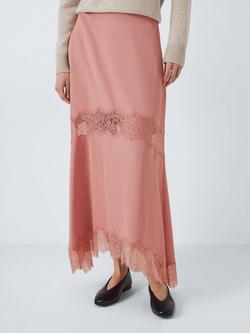 John Lewis Lace Inset A-Line Skirt, Pink, Pink