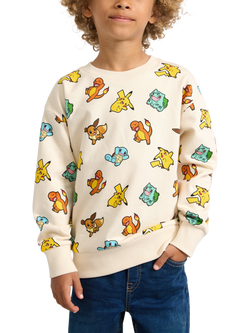 Lindex Kids' Pokemon Organic Cotton Sweatshirt, Light Beige/Multi, Light Beige/Multi