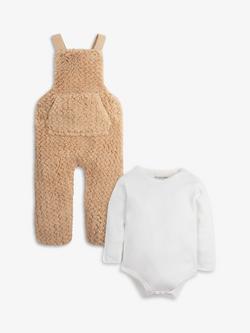 The Little Tailor Baby Sherpa Fleece Dungarees & Bodysuit, Tan