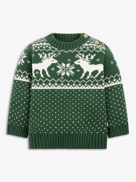 The Little Tailor Baby Fair Isle Cotton Jumper, Green, Green