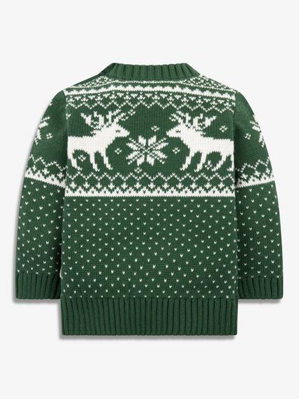 The Little Tailor Baby Fair Isle Cotton Jumper, Green - view 2, Green
