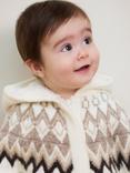 The Little Tailor Baby Fair Isle Knitted Hooded Pramsuit, Cream/Taupe