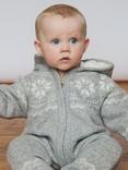 The Little Tailor Baby Fair Isle Knitted Hooded Pramsuit, Grey