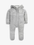 The Little Tailor Baby Fair Isle Knitted Hooded Pramsuit, Grey