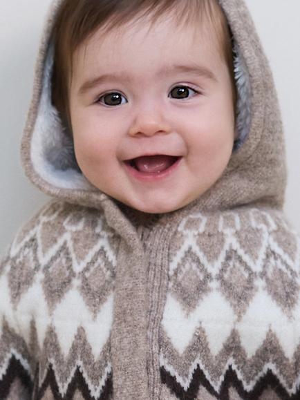 The Little Tailor Baby Fair Isle Knitted Hooded Pramsuit, Mouse/Cream - view 2, Mouse/Cream
