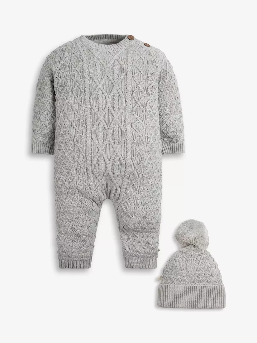 The Little Tailor Baby Cable Knit Romper & Hat Set