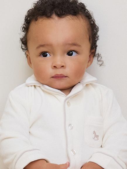 The Little Tailor Baby Velour Onesie - view 2, Cream