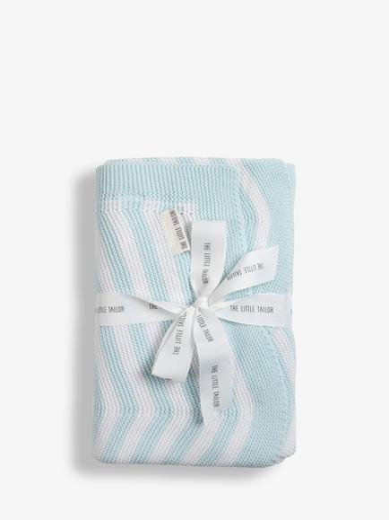 The Little Tailor Chevron Knitted Baby Blanket, Blue