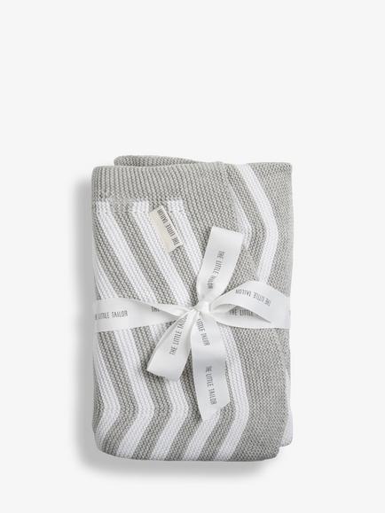 The Little Tailor Chevron Knitted Baby Blanket, Grey, Grey