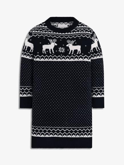 The Little Tailor Kids' Fair Isle Jumper Dress, Navy/White, Navy/White