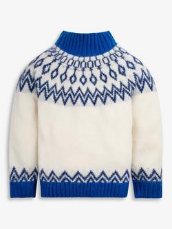 The Little Tailor Kids' Wool Blend Fair Isle Diamond Jumper, Blue/Cream - view 2, Blue/Cream