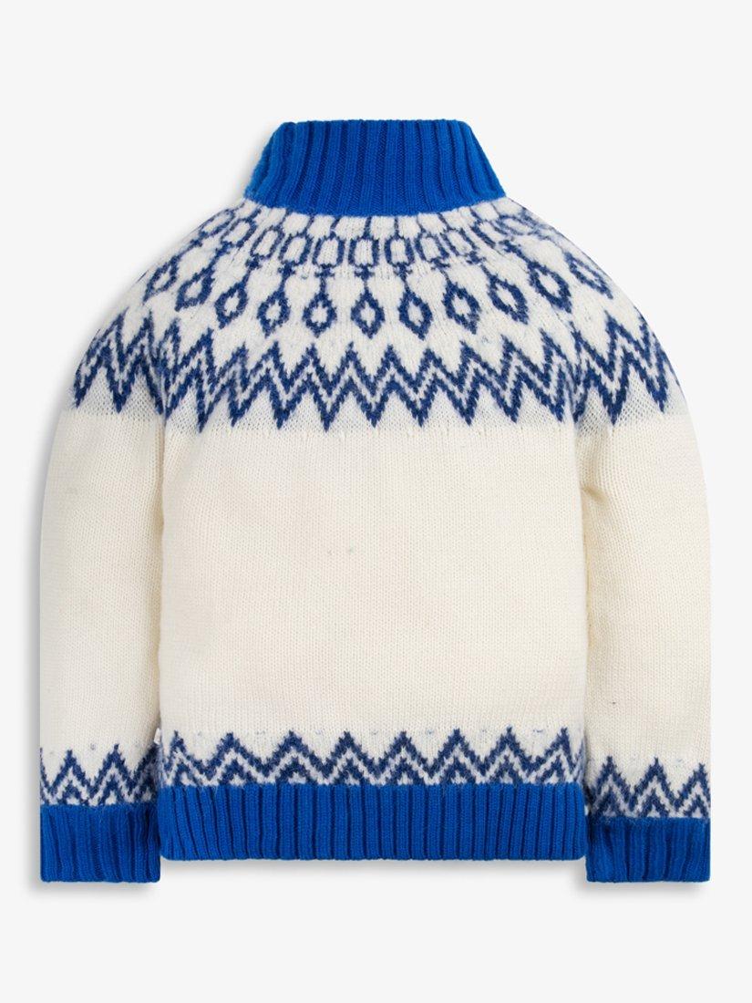 Product image 3 of 5, which shows The Little Tailor Kids' Wool Blend Fair Isle Diamond Jumper, Blue/Cream, 2-3 years
