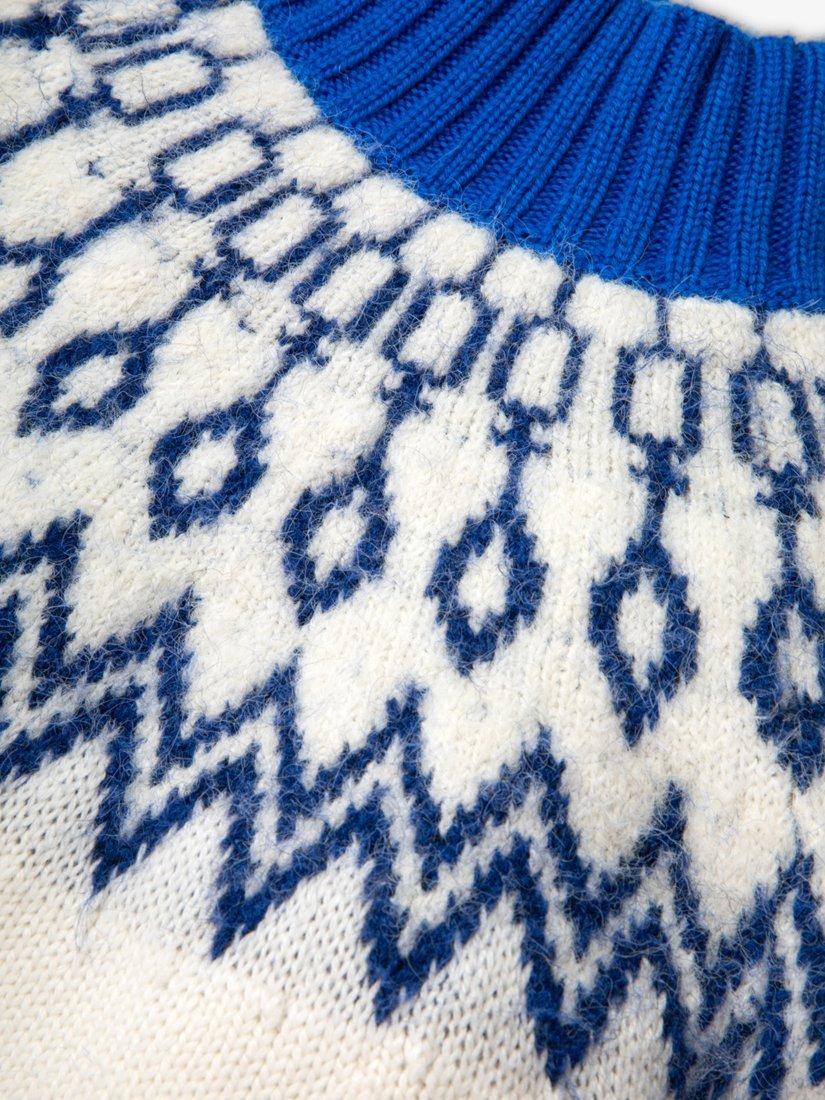 Product image 4 of 5, which shows The Little Tailor Kids' Wool Blend Fair Isle Diamond Jumper, Blue/Cream, 2-3 years