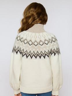 The Little Tailor Kids' Wool Blend Fair Isle Diamond Jumper, Cream/Taupe - view 2, Cream/Taupe